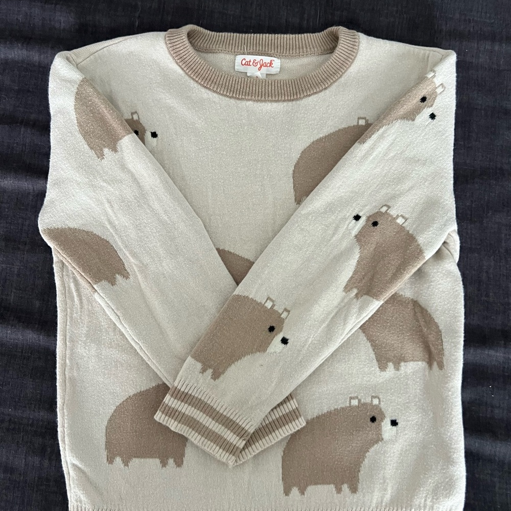 Cat & Jack Beige and Cream Bear Pattern Sweater